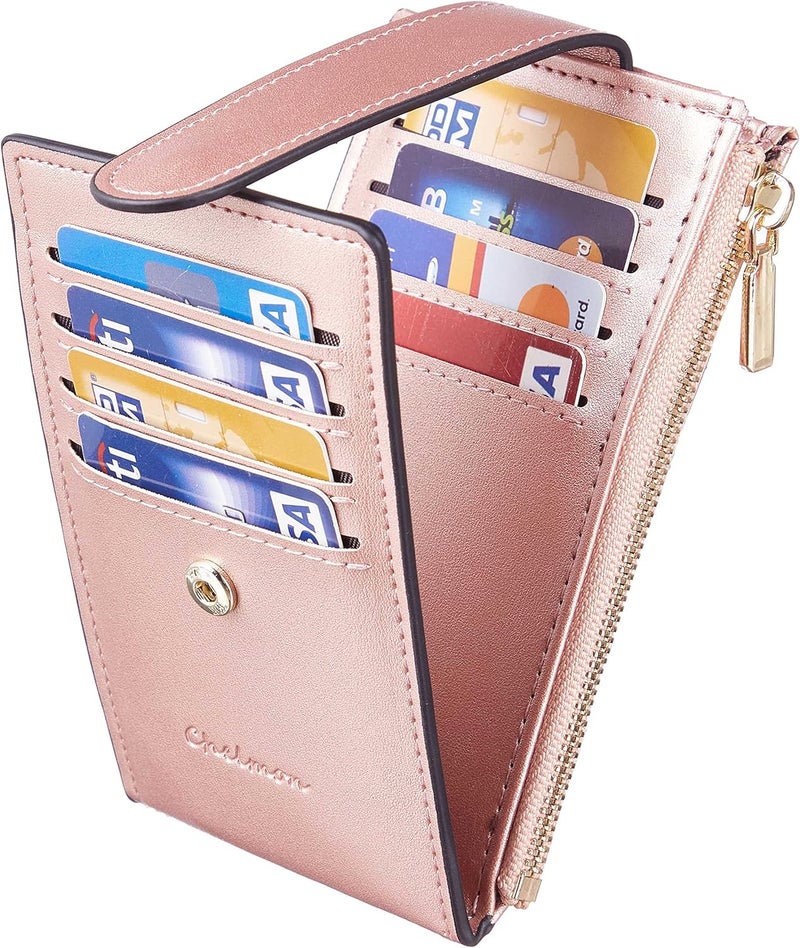 Chelmon Womens Wallet Slim RFID Blocking Bifold Multi Card Case Wallet with Zipper Pocket (Rose Gold CLassic) - Image 5